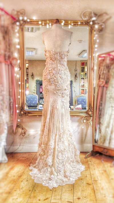 Freya_flower_embellished_lace_champagne_wedding_dress_JoanneFlemingDesign (2)