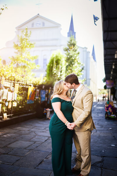 Beautiful engagement Photography: Couple in front of St. Louis Cathedral, New Orleans, NOLA Wedding Photographer