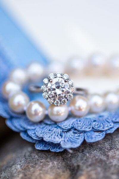 Classic round diamond engagement ring for a beautiful wedding detail photo.