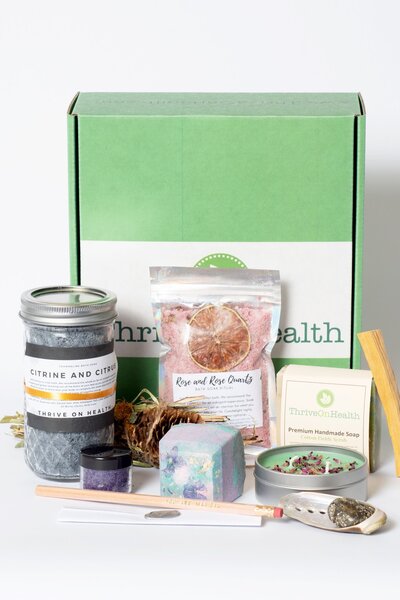 Thrive on health monthly subscription box filled with self-care goodies and metaphysical finds.