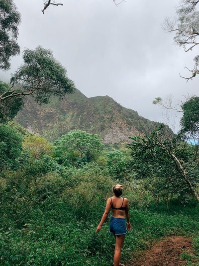 woman walking in jungle