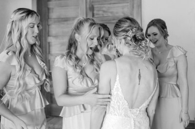 bride and bridesmaids first look in Fremont Nebraska