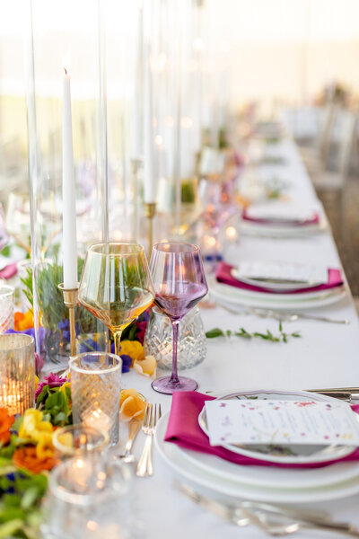 Colorful glassware and napkins at the Beach and Tennis Club at Pebble Beach