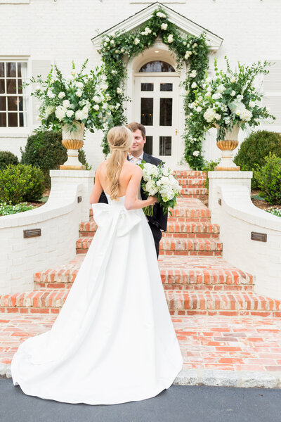 Raleigh NC luxury wedding private home bow on wedding dress