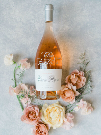 Personalized bottle of rose  wine with hand engraving