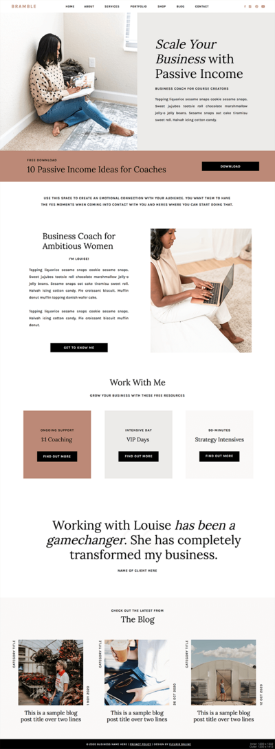 Angelica Showit website template for coaches, creatives and photographers