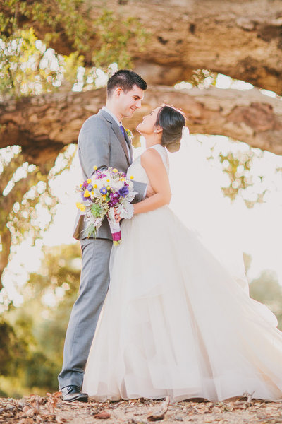 Couple smiling after their highland springs ranch  Wedding