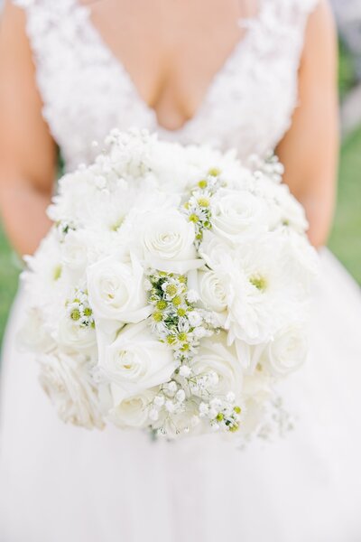 Close up bride holding bouquet