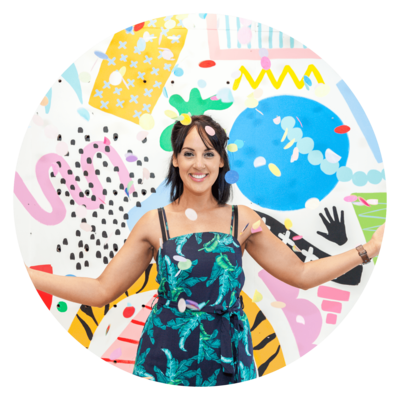 Deb McNaughton Throwing Confetti in the air - Crystal Oliver Graphic Designer Website