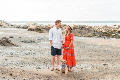 maternity session on beach in Boston with their dog