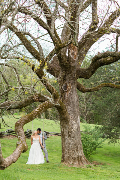 bride and groom holding hands