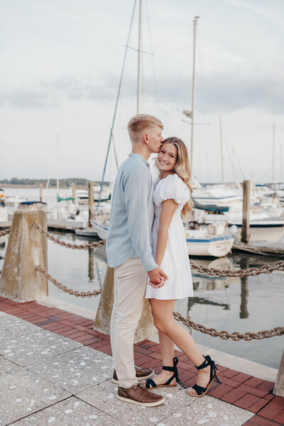 couple in front of marina in beaufort sc