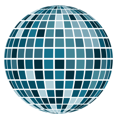 Blue disco ball branding graphic
