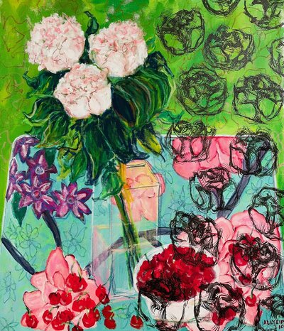 Peonies and cherries