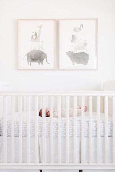baby sleeping in crib at in home dc newborn photographer