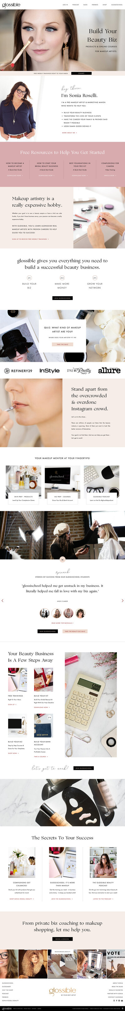 Showit template customization for Glossible, education for makeup artists