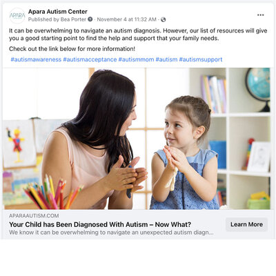 Boosted post for Apara Autism Center about your child having autism