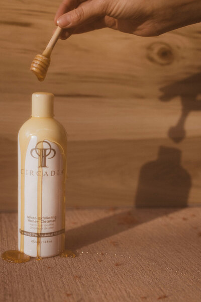 Circadia product shot with honey dripping