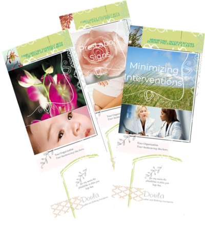 Screen shot of 3-brochures for the birth doula's clients.