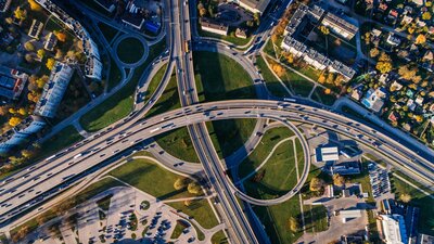 Aerial view of highway depicting long road of entrepreneurship