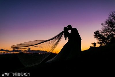 Silhouette bride+groom at sunset at The Grand Lodge of Maryland
