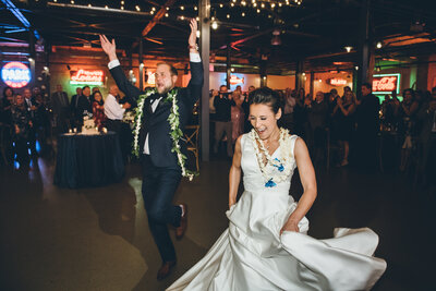 Bride and groom at their Lacuna Artist Lofts wedding in Chicago