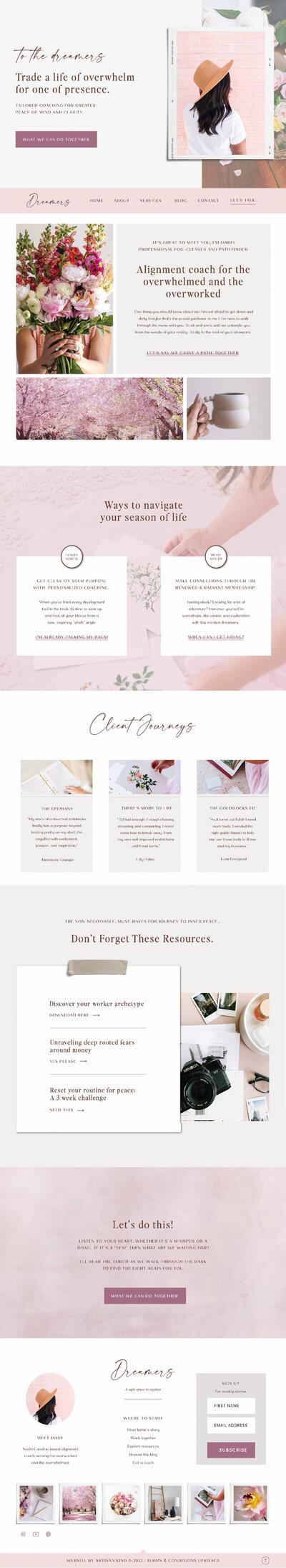 Artisan Kind Showit website template customized with a light pink and magenta color palette