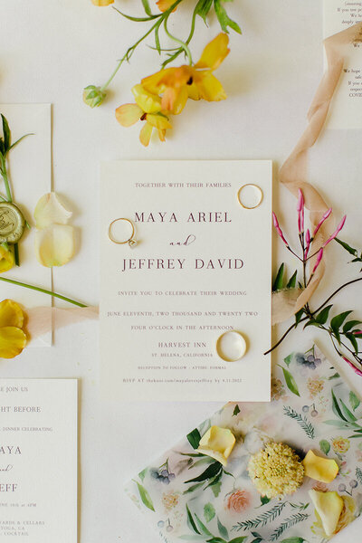 St. Helena Wedding Invitation suite photographed as a flat lay.