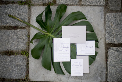 Invitation layout on top of leaf