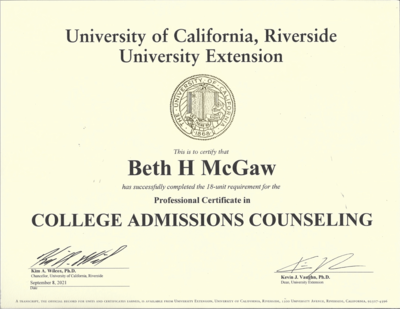 College Admissions Counseling certificate