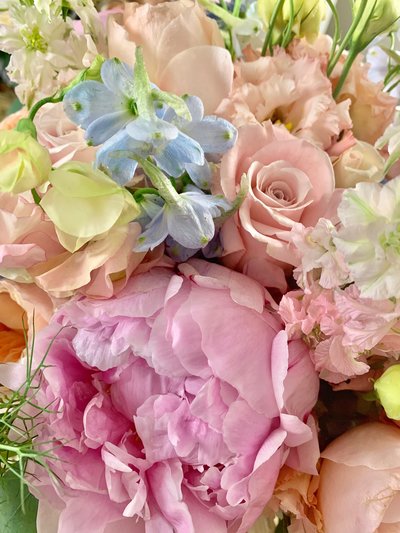 Closeup of floral bridal bouquet