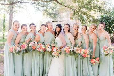 A photo of a bride and her bridesmaids before her wedding in Atlanta Georgia.