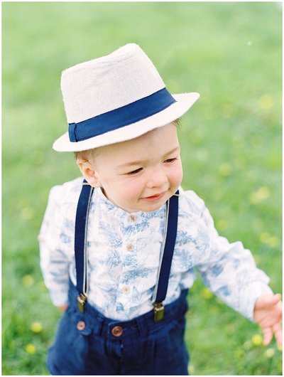 Baby in Panama Hat and Suspenders Denver Colorado Family Photographer © Bonnie Sen Photography