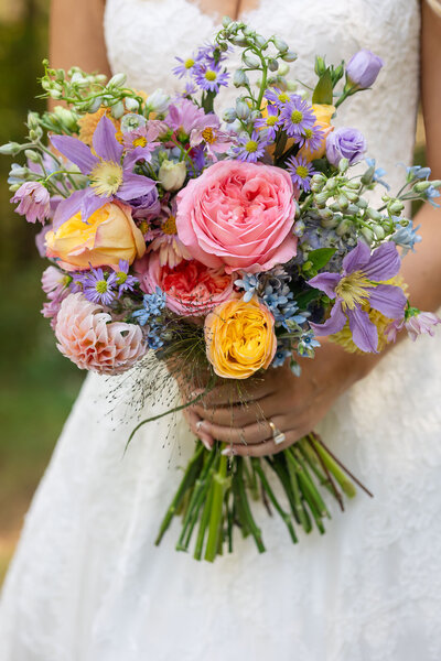 a Close-up view of romantic garden-style wedding bouquets in Atlanta, Georgia