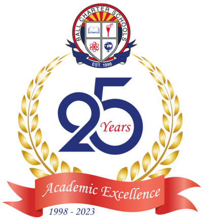 school crest with 25 year anniversary banner