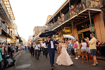 Bride and Groom Second Line Parade in New Orleans French Quarter