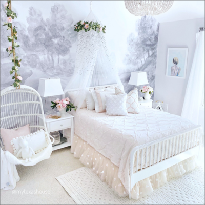 Pastel child's bedroom decorated with MTH items