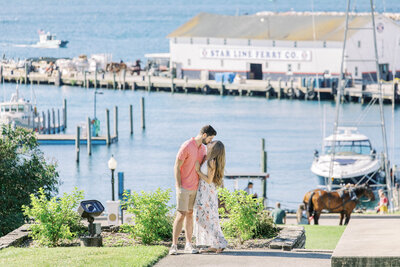 Engagement photo in Marquette Park on Mackinac Island