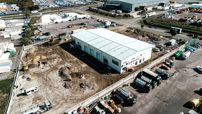 A drone photo of a civil site in the beginning stages of laying concrete on the whole site captured by Auckland Commercial Photographer - Zanthe Vorsatz Photography