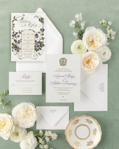 Semi custom romantic botanical wedding invitation suite