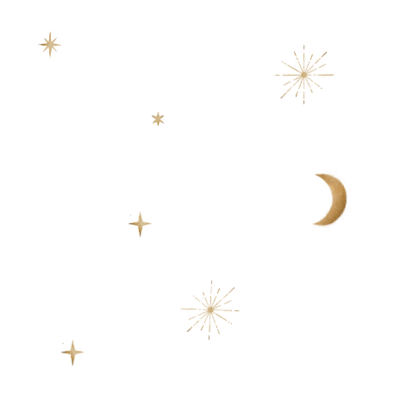 Graphic of gold moon and stars