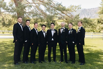 Groom & Groomsmen in Line - Mikayla & Mario | Harmony Meadows Wedding - Lake Chelan Wedding