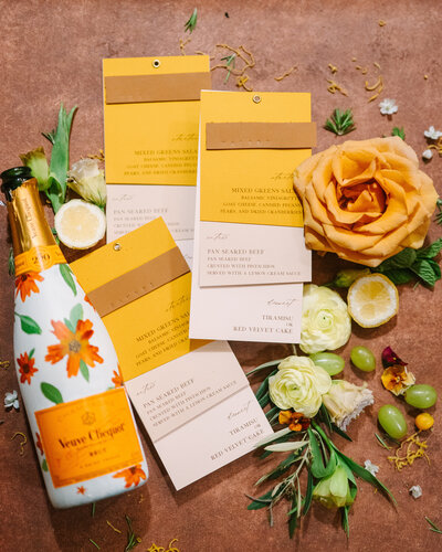 Tuscany Wedding Menu Cards with Rusts, Burnt Orange, and Leather Tags