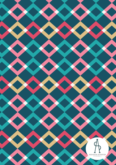 Fabric Collection Design by Amanda Stores- Geometric red and pink diamond pattern on a navy background