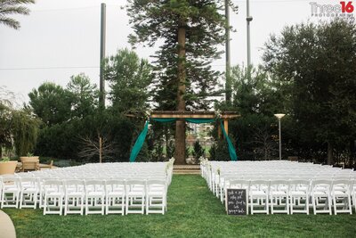 Outdoor wedding ceremony setup at the Fullerton Community Center