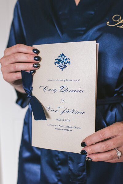 champagne gold and navy invitation for wedding