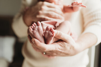 Newborn baby feet closeup