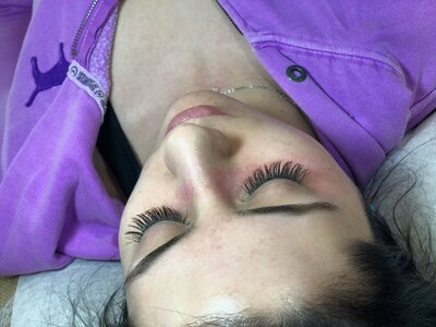 overhead view of completed lash extensions