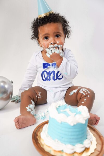 1st birthday smash cake studio portrait photoshoot Captured by Cristie