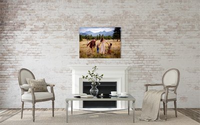 Fireplace with printed canvas above